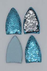 Патч 3D,  с двухсторон. пайетками &quot;Ушки вытянутые&quot; 8*4,5 см (10 шт) SF-1881, голубой
