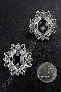 Серединка ювелирная (2 шт) SF-5794, серебро/черный №6