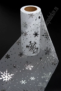 Фатин &quot;Снежинки&quot; 15 см*15 ярд (SF-3776) белый/серебро