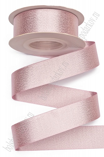 Лента атласная двусторонняя с люрексом 2,5 см*10 ярд (SF-7311) розовый №123/серебро
