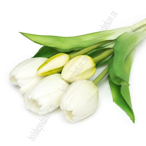 Веточка декоративная 33 см, 31 см &amp;quot;Тюльпан&amp;quot; (5 шт) SF-8137, белый