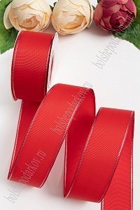 Лента репсовая с люрексом 4 см*20 ярд (SF-5829) красный №26
