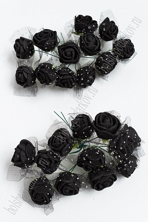 Головки цветков &quot;Розочка&quot; на веточке с сеточкой, 144 шт (SF-043) черный