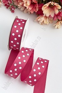 Лента репсовая 2,5 см*20 ярд "Крупный горох" (SF-3448) фукси №27