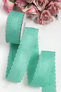 Лента репсовая с ажурными краями 3 см*10 ярд (SF-1750) аквамарин №222