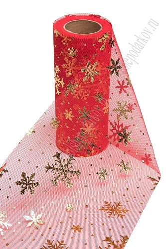 Фатин &amp;quot;Снежинки&amp;quot; 15 см*15 ярд (SF-3776) красный/золото