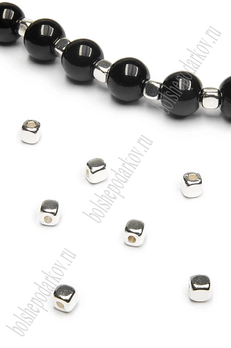 Бусины 4 мм &amp;quot;Кубик&amp;quot; (400 шт) SF-7292, серебро