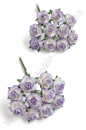 Тайские бумажные цветочки 1,5 см на веточке &quot;Розочка&quot; (20 шт) R8/900, белый/св.-фиолетовый