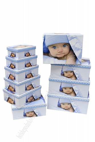 Коробки подарочные 10 в 1 &amp;quot;Детский, голубой&amp;quot; (ВР-779) прямоугольные