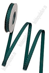 Лента репсовая в горошек 1 см*20 ярд (темно-зеленый №49) SF-1724