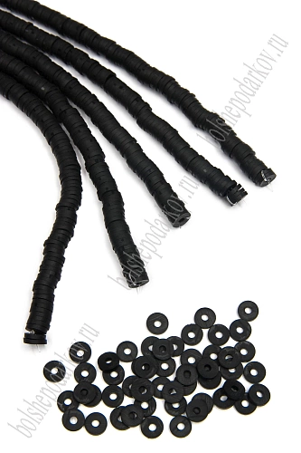 Бусины плоские 6 мм на леске 40 см (5 шт) SF-7285, черный