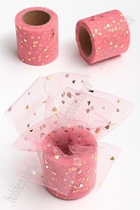 Фатин «Сердечки» 5,5 см*15 ярд (SF-5808) коралловый/золото №43