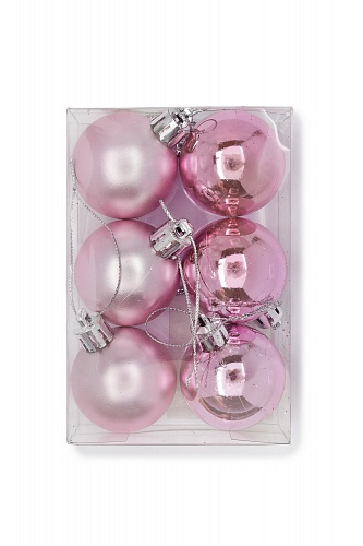 Набор новогодних шаров 4 см (6 шт) SF-7334, розовый №6