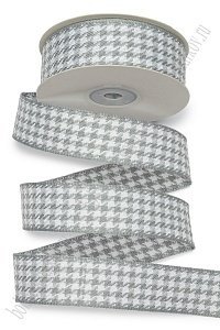 Лента декоративная 2,5 см*10 ярд с рисунком "Гусиная лапка" SF-7223, серый №1018