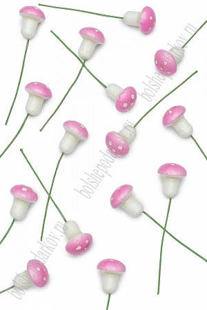 Муляж декоративный грибочки мухоморы на веточке маленькие, SF-1219, розовый (100 шт)