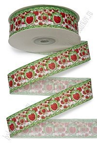Лента репсовая 2,5 см*25 ярд с рисунком "Малинка" SF-6131