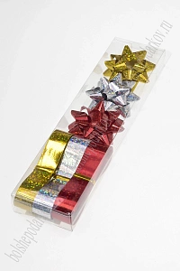 Набор для упаковки: бант 5,5 см (3 шт), лента 1,5 см*3 м (3 шт) SF-7825, ассорти №6