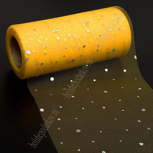 Фатин с пайетками &amp;quot;Горох&amp;quot; 15 см*25 ярд (SF-2939) светло-оранжевый №45