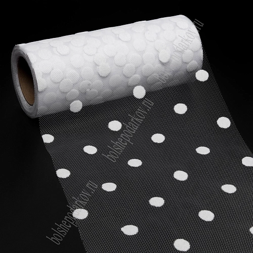 Фатин &amp;quot;Крупный горох&amp;quot; 15 см*15 ярд (SF-3779) белый/белый