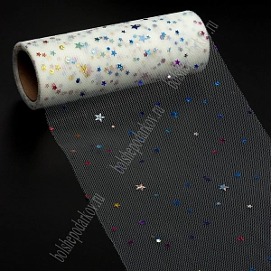 Фатин с пайетками &quot;Звездочки&quot; 15 см*10 ярд (SF-2945) айвори №33