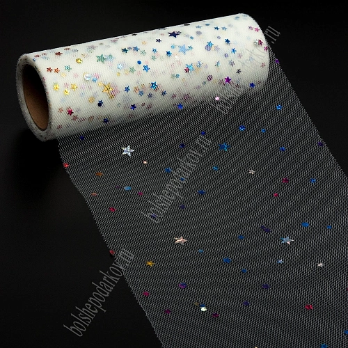 Фатин с пайетками &amp;quot;Звездочки&amp;quot; 15 см*10 ярд (SF-2945) айвори №33