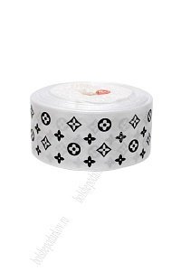 Лента атласная с рисунком 4 см (SF-172/Л) белый-черный