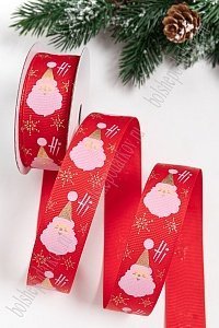 Лента репсовая 2,5 см с рисунком &quot;Дед Мороз&quot; SF-5771, красный №26