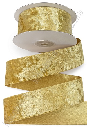 Лента двусторонняя велюр/атлас 4 см*10 ярд (SF-7602) золото