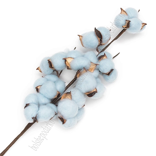 Веточка декоративная 50 см &amp;quot;Хлопок&amp;quot; (SF-1908) голубой