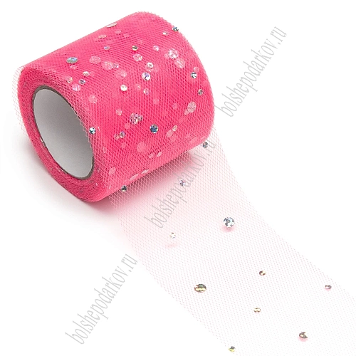 Фатин с пайетками 5,5 см*15 ярд (SF-5806) коралловый №43