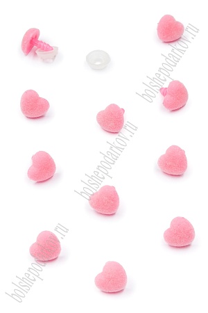 Фурнитура &quot;Носики для игрушек бархатные Сердечко&quot; 12 мм, с заглушками (50 шт) SF-7625, розовый