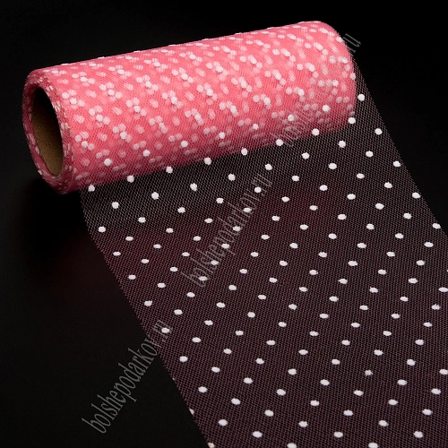 Фатин в горошек 15 см*10 ярд (SF-2941) коралловый №43