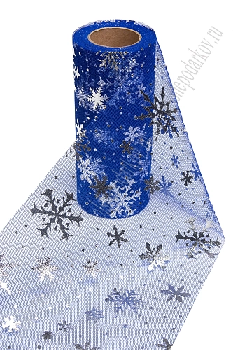 Фатин &amp;quot;Снежинки&amp;quot; 15 см*15 ярд (SF-3776) синий/серебро