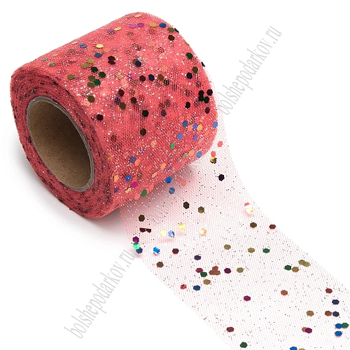 Фатин с блестками и пайетками 5,5 см*15 ярд (SF-5807) красный №5
