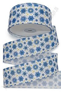 Лента репсовая 4 см*25 ярд с рисунком &quot;Снежинки&quot; SF-6130, №4