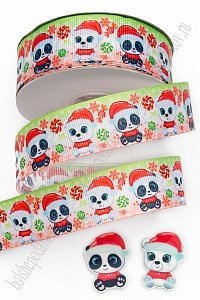 Лента репсовая 2,5 см*25 ярд с рисунком &quot;Мишка и панда&quot; SF-6131