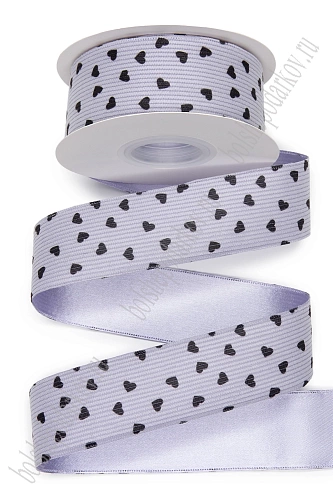 Лента вельвет/атлас &amp;quot;Сердечки&amp;quot; 3,8 см*10 ярд (SF-8058) фиолетовый №2
