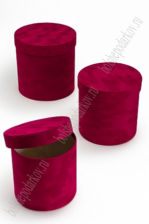 Коробки цилиндр 3 в 1, бархатные 19,5*19 см (SF-7429) красный