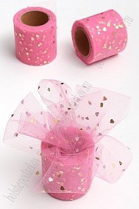 Фатин «Сердечки» 5,5 см*15 ярд (SF-5808) ярко-розовый/золото №11