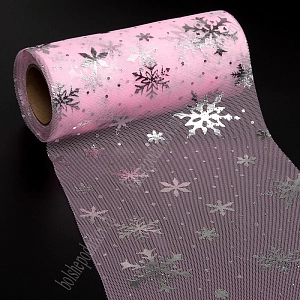 Фатин &quot;Снежинки&quot; 15 см*15 ярд (SF-3776) розовый/серебро