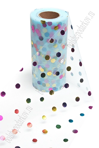Фатин &amp;quot;Разноцветный горох&amp;quot; 15 см*25 ярд (SF-2951) светло-голубой