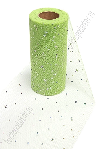 Фатин с пайетками &amp;quot;Горох&amp;quot; 15 см*25 ярд (SF-2939) фисташковый №21