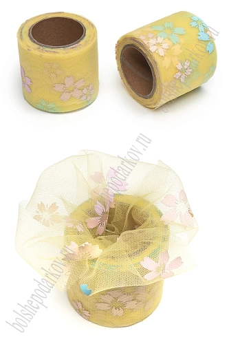 Фатин «Цветочки» 5,5 см*15 ярд (SF-6042) светло-желтый №12