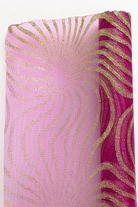 Органза 48 см*5 ярд &quot;Узоры с глиттером&quot; (SF-769-2) фукси/золотой