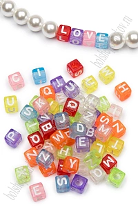 Бусины квадратные прозрачные "Буквы английские" 6 мм (50 гр) SF-7267, микс