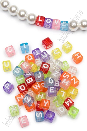 Бусины квадратные прозрачные &amp;quot;Буквы английские&amp;quot; 6 мм (50 гр) SF-7267, микс