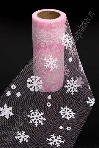 Фатин &amp;quot;Снежинки&amp;quot; 15 см*10 ярд (SF-7523) розовый