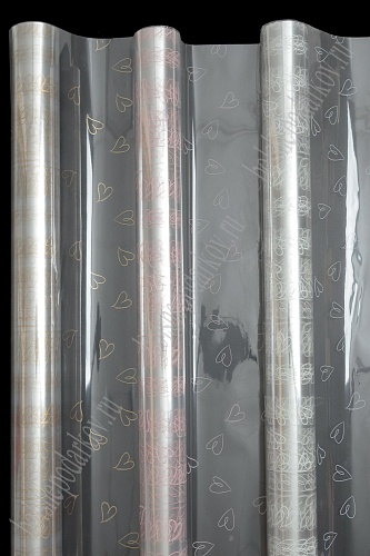 Пленка для цветов в рулоне &amp;quot;Сердечко&amp;quot; 58 см*10 м (SF-7066) золото №062