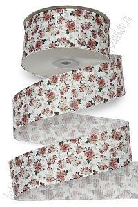 Лента репсовая 4 см*25 ярд с рисунком "Цветочки" SF-6130, №7