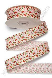 Лента репсовая 2,5 см*25 ярд с рисунком &quot;Вишенки&quot; SF-6131